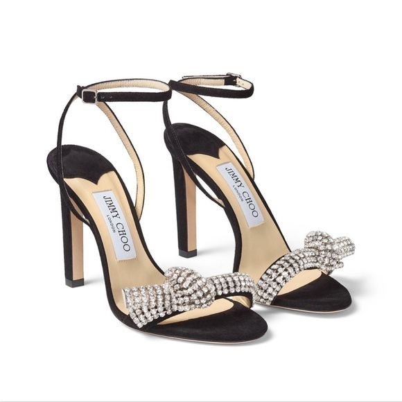 Jimmy Choo Thyra 100 Crystal Suede Heels - Picture 1 of 11